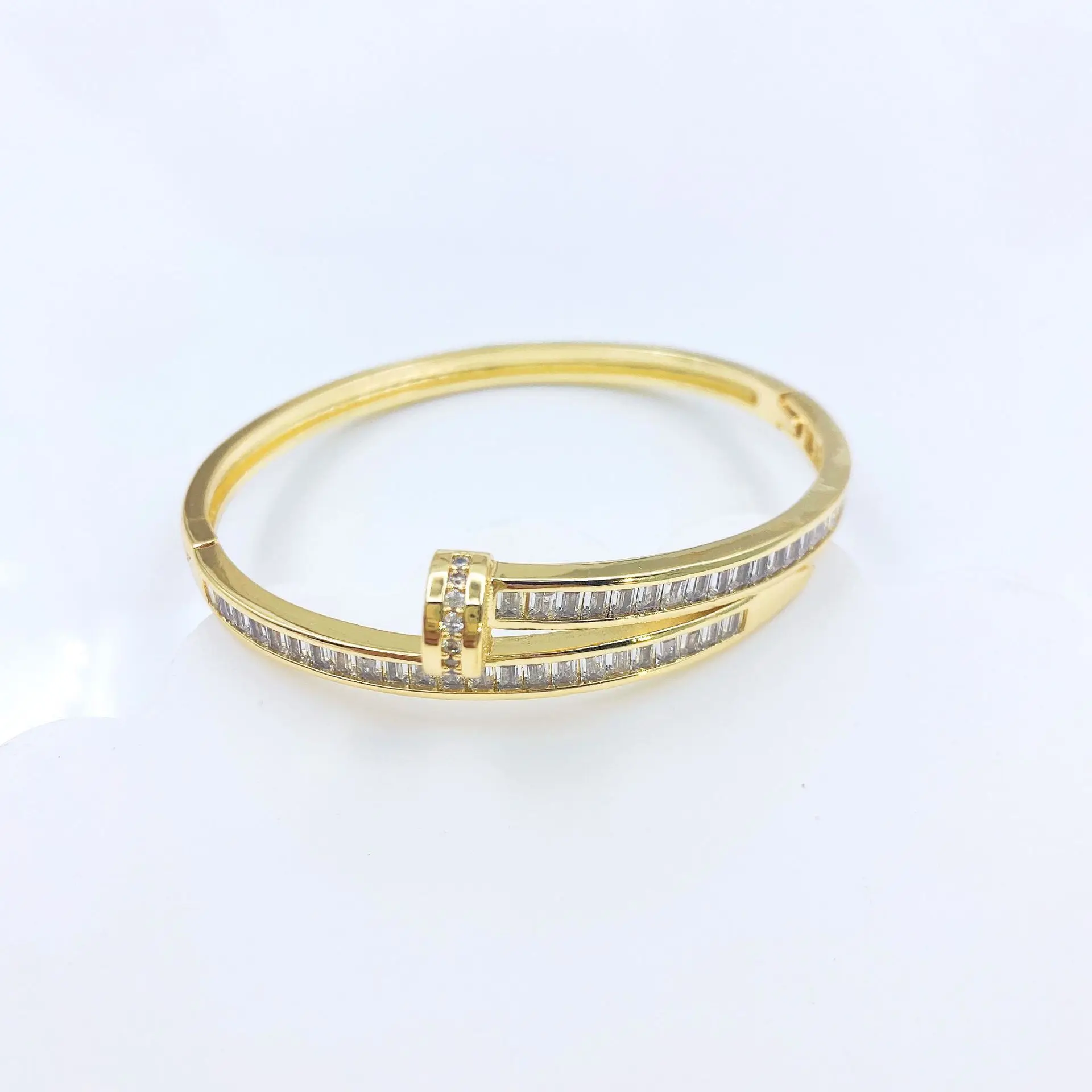 High quality brass cz cubic zirconia pave nail cuff bangle bracelets wedding bangle for women