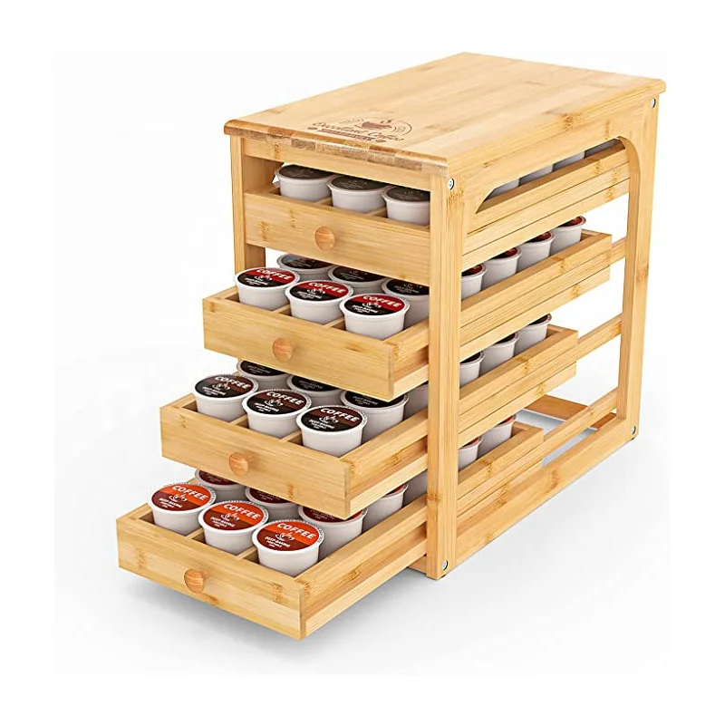 Wholesale Youlike Wood Rack 2-tier Bamboo Coffee Pod Holder Storage Organizer with Drawer