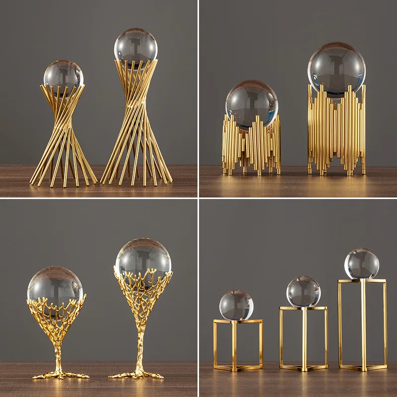 Clear Resin Crystal ball Metal Display Stand Pendants For Home Decor Office Desktop Decorative Crystal Ball