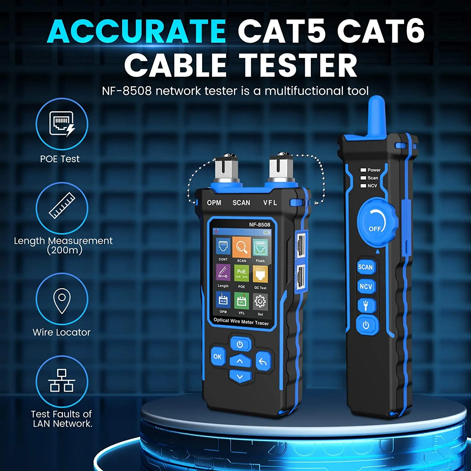 Optical Power Meter VFL ,RJ11 RJ45 Wire Cable Tracer PoE Network Cable Tester for CAT5 CAT6 Toner Ethernet Cable
