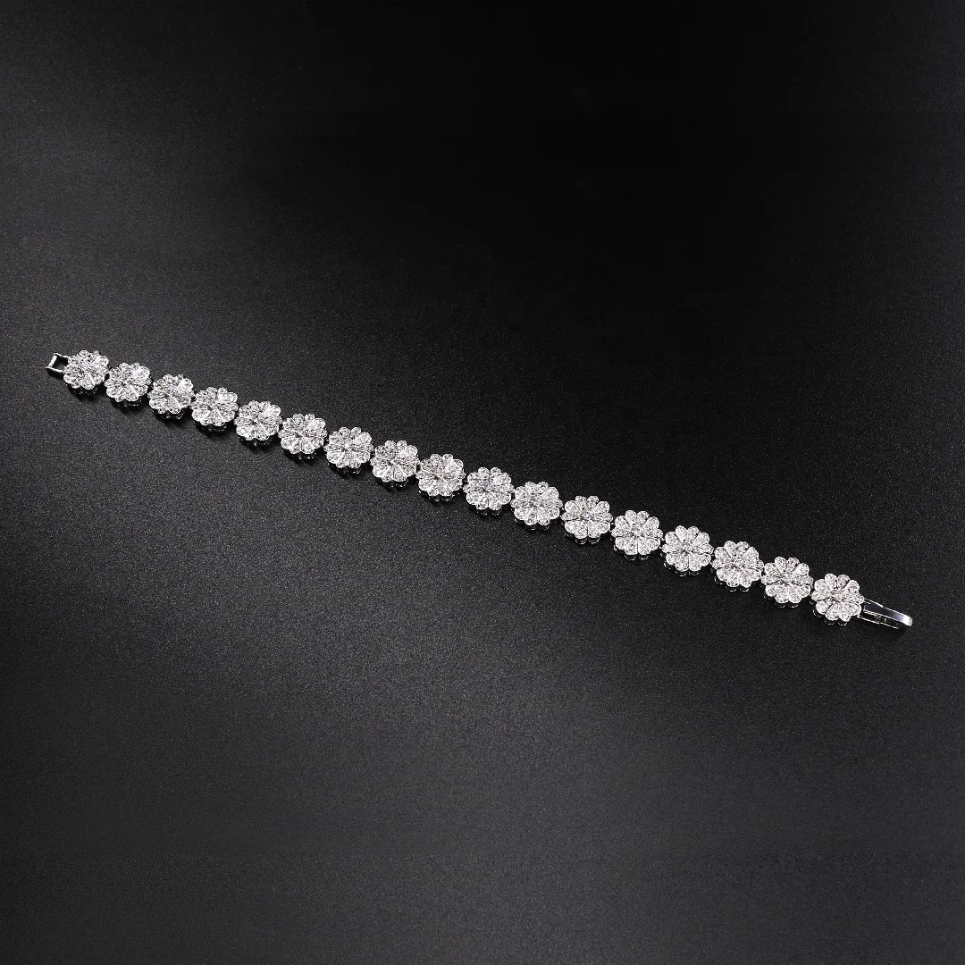 Bedazzled round O necklace set, dubai silver and 24K gold plated flower women wedding bridal jewelry set, wedding necklace