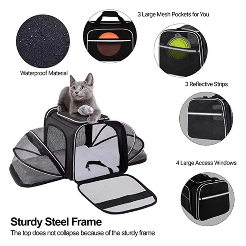 BunnyHi PET014 Collapsible Expandable Puppy Dog Pet Carrier Bag with Removable Fleece Pad and Pocket for Kittens Puppies Rabbits