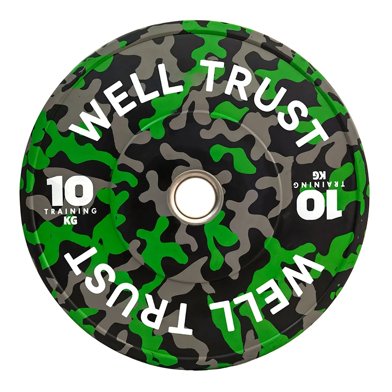 WellTrust gym fitness set Factory Price rubber fleck weight plates bumper camo weightlifting bumper Camo bumper plate