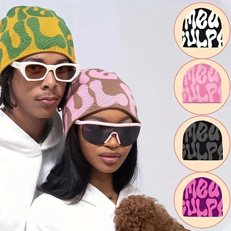 ZG Oem Embroidery Candy Colors Winter Skully Ladies Reversible Y2K Jacquard Mea Culpa Bonnet Custom Beanies