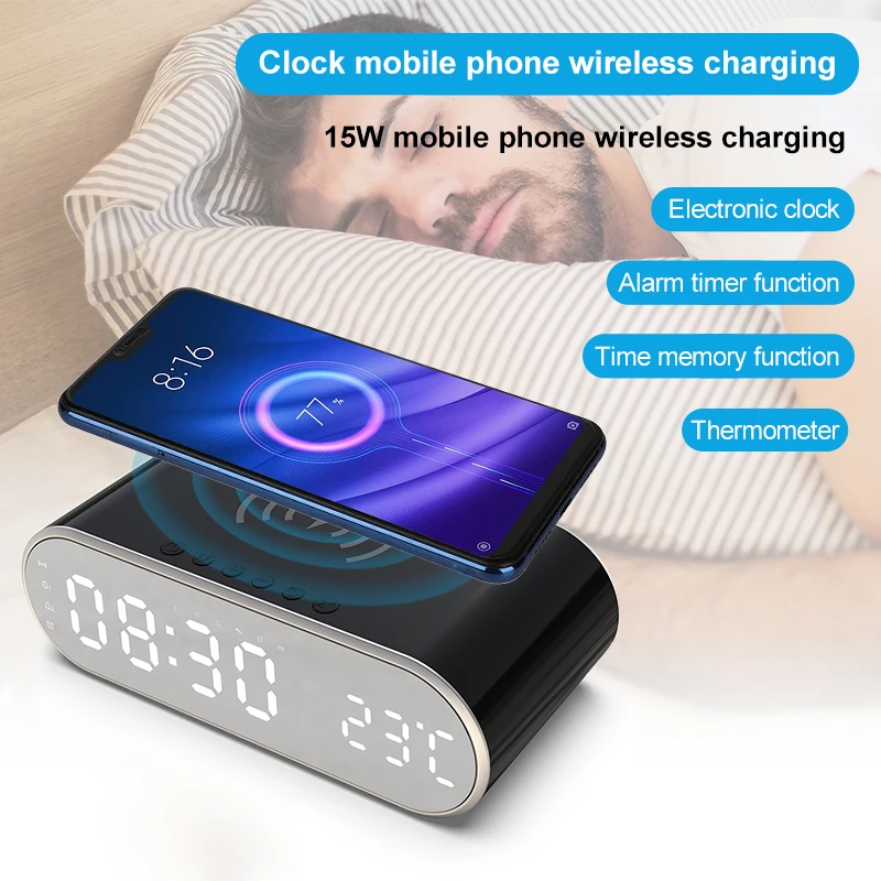Belen Dropshipping Digital Alarm Clock 15W Fast Wireless Charger With Temperature