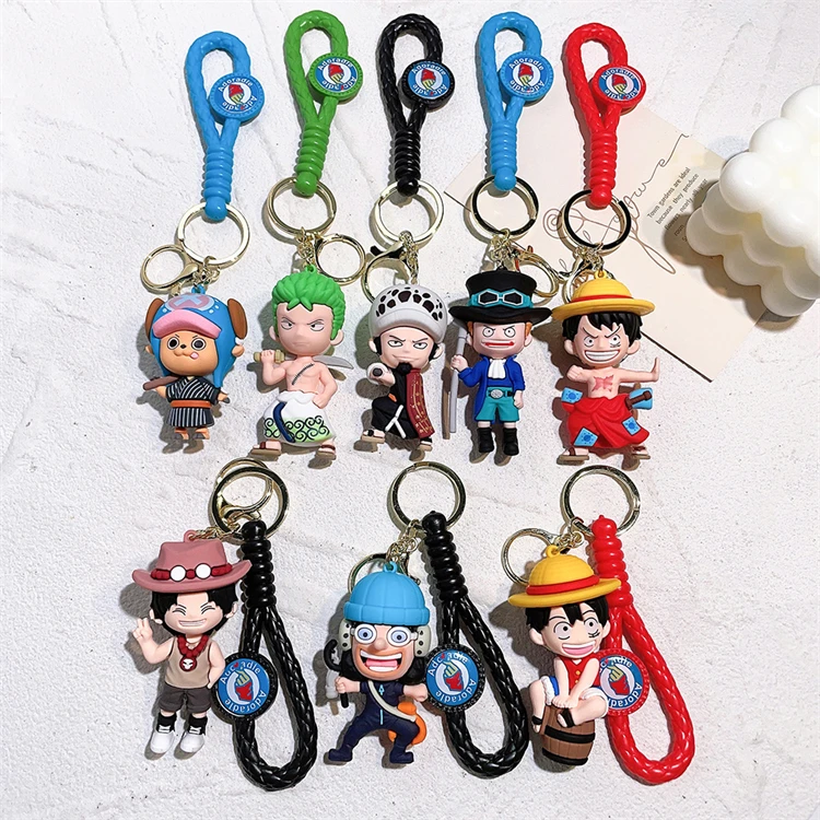 Wholesale 3d Japan Anime one Character piece Keychain Rubber Cartoon Pendant gift Luffy Key chains Pvc Keychains