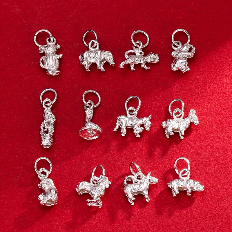 Chinese Style Pendant 925 Sterling Silver 12 Symbolic Animals Gold Plated Charm for Jewelry Necklace Bracelet Making