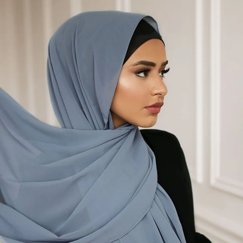 Temperament Turban Monochrome Pearl Chiffon Bubble Scarf Popular Turban Ladies Hijab Gauze Scarf Factory Wholesale Hijabs