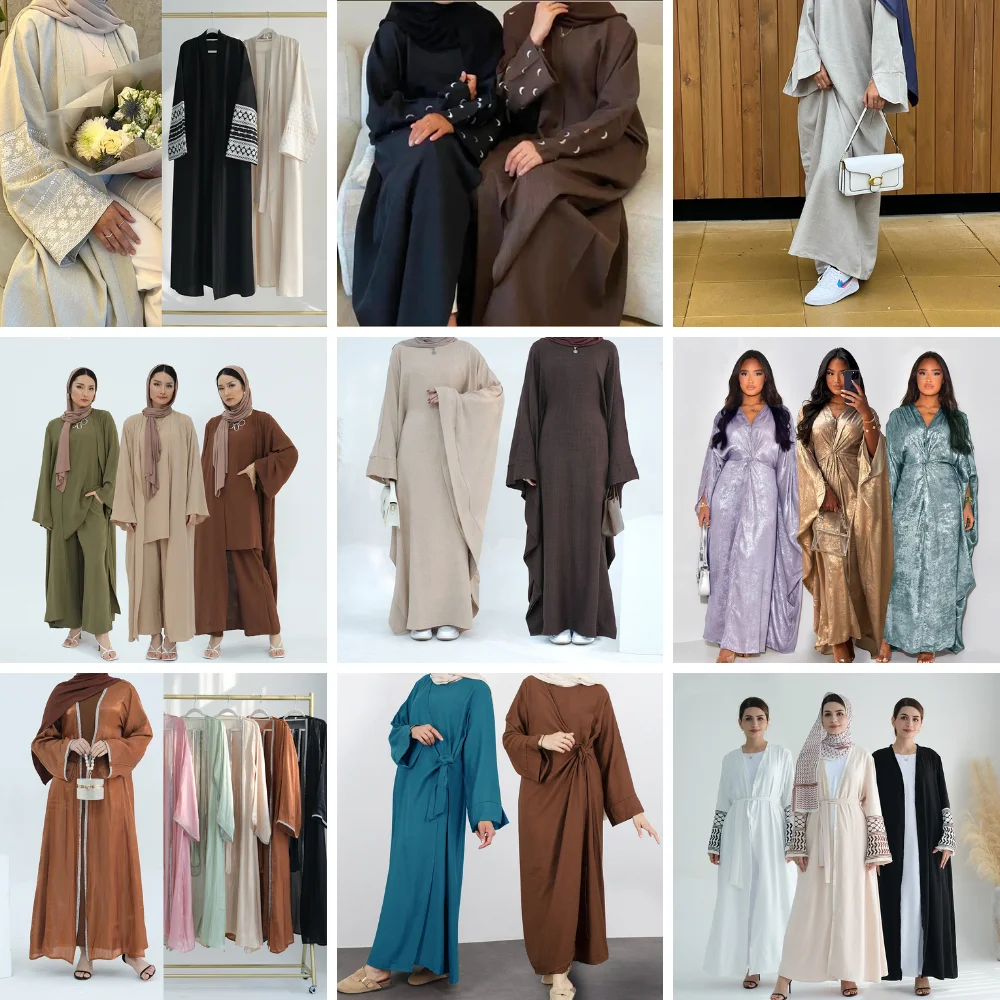 Middle East Turkish Islamic Muslim Women Dress Loose Trumpet Sleeves Solid Color Modest Dress Slim Casual Muslim Dress for women