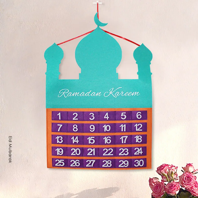 Kids Party Gifts Ramadan Tracker Calendar Eid Mubarak 30 Days Countdown Pockets Felt Calendar