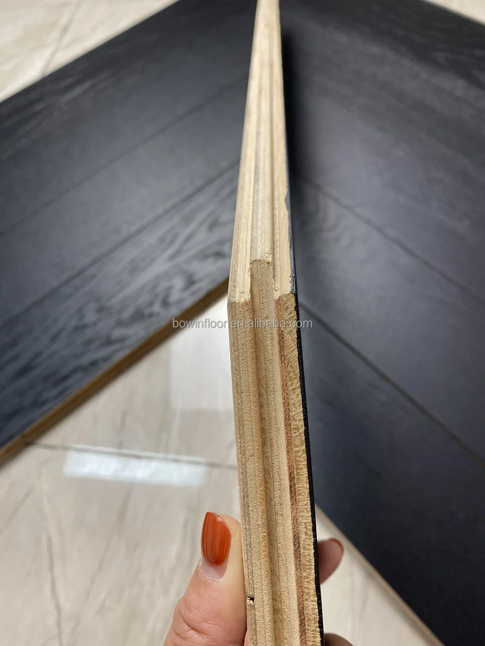 semi gloss full black wood parquet dark color oak engineered chevron flooring