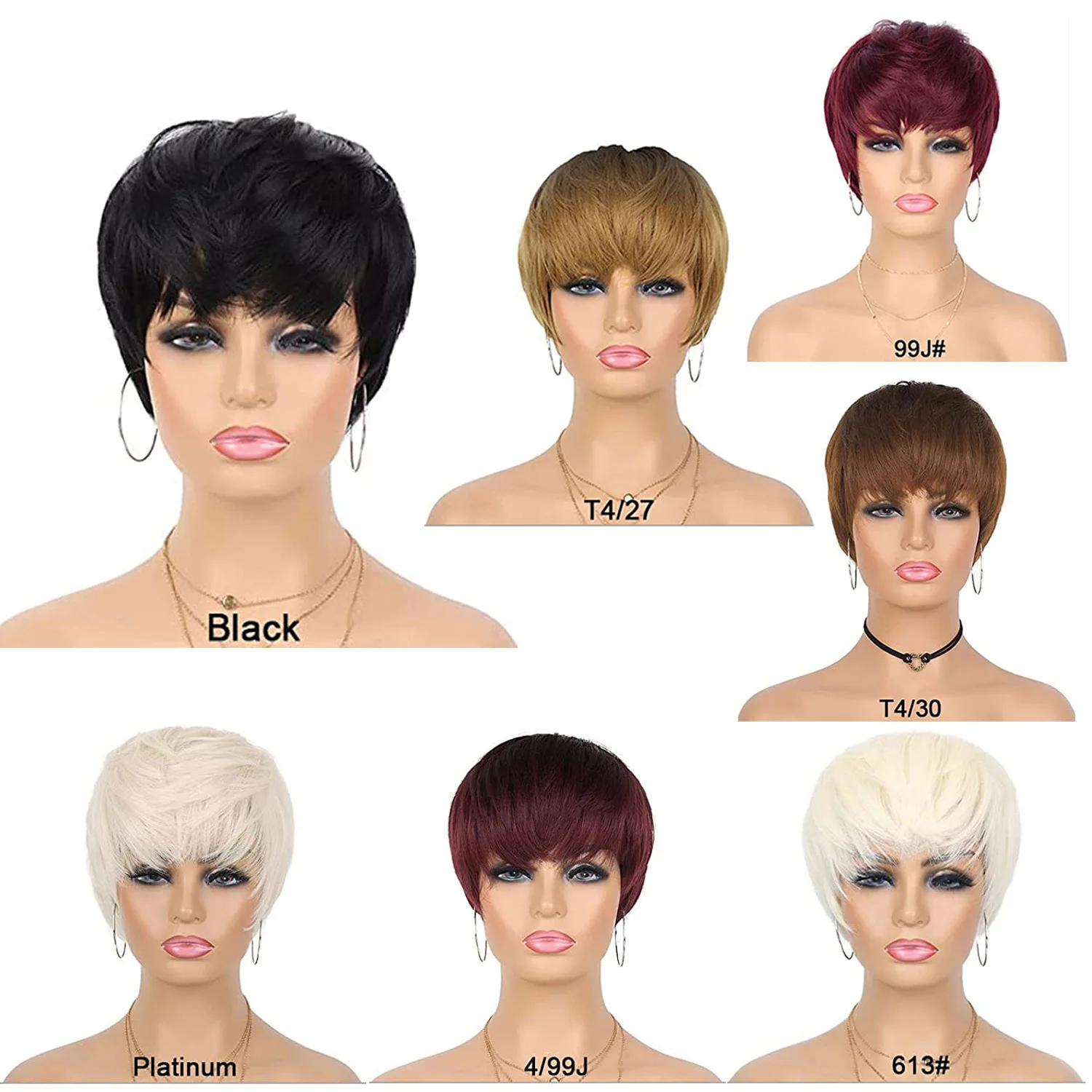 Quality Ombre Short Straight Free Style Daily Use Heat Resistant Cosplay Wig With Bangs Synthetic Hair Pixie Cut Wigs For Women