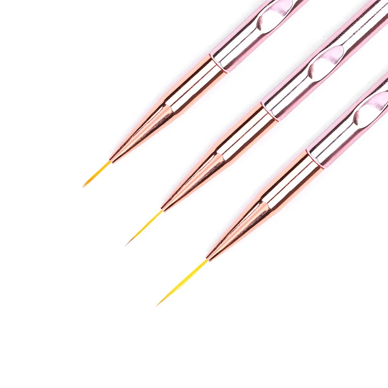 3Pcs/set Rose Gold Nail Brush Lines Painting Pen Brushes UV Gel Polish Tips Flower Lines Stripe French Drawing Manicure Art Kit