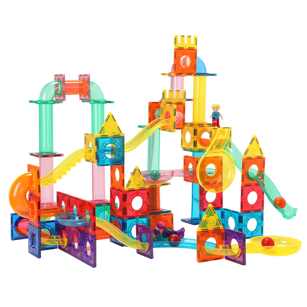 Marble Run 200PCS Educational Magnetic Blocks Toy Set Magnetic Building Tiles Bricks Toys DIY Magnetic Slide Balls Toy Set
