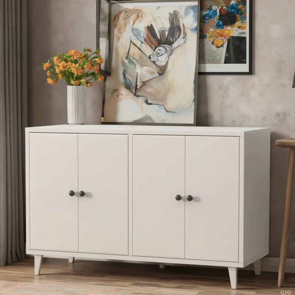 HANYEE 4-Door Wood Sideboard Buffet Cabinet MDF Kitchen & Living Room Storage Console Table for Bedroom Use