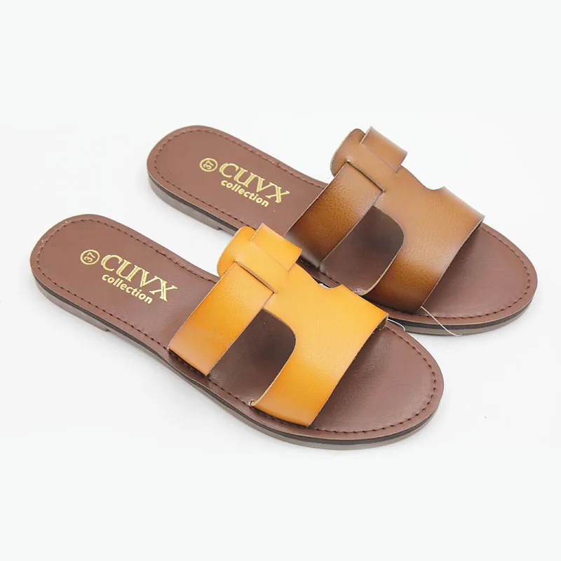Large size female outdoor leather slippers 2024 summer new style women shoes luxury rubber flip flops summer slippers for women