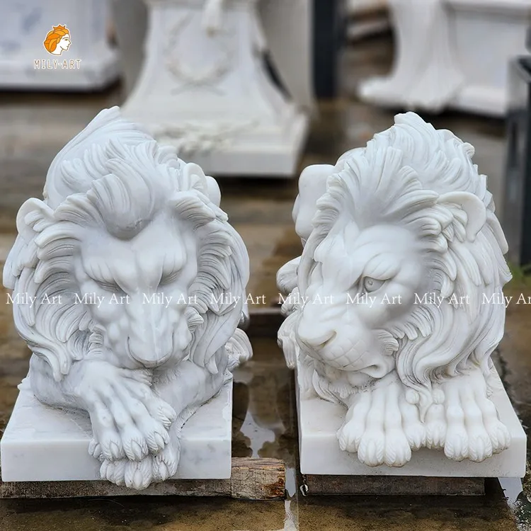 Outdoor Decoration Stone Animal Sculpture Marble Sleeping Lion Statue for Sale