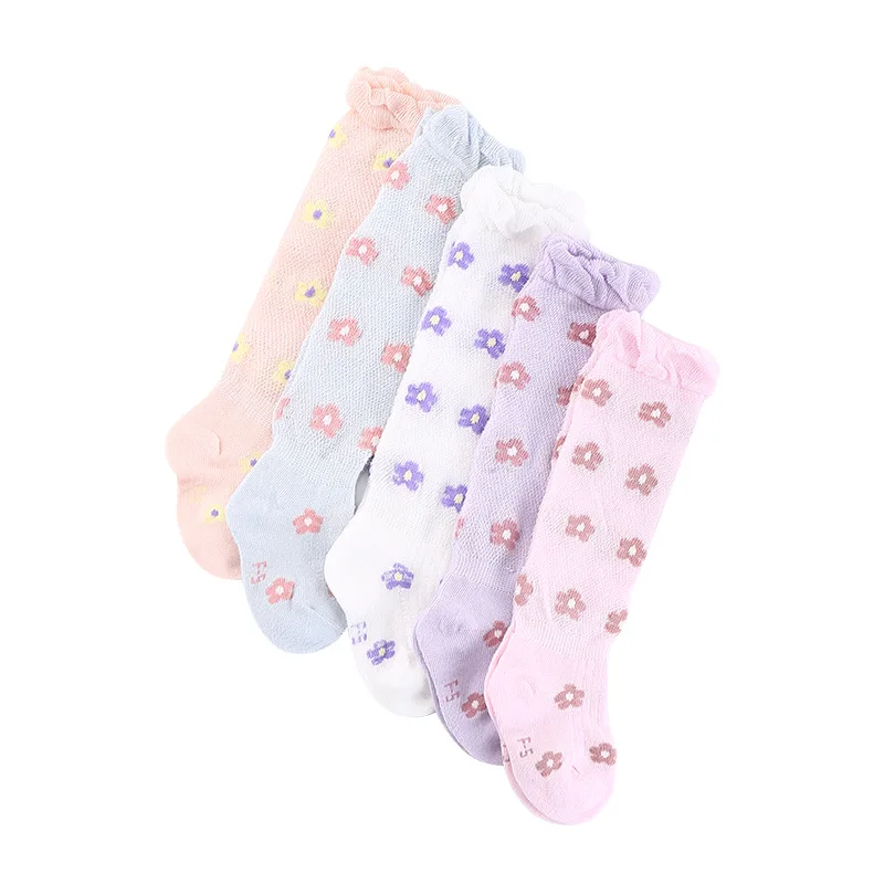 wholesale newborn toddler flower pattern soft cotton Ruffled Infant Tube Long Socks 0-6 months