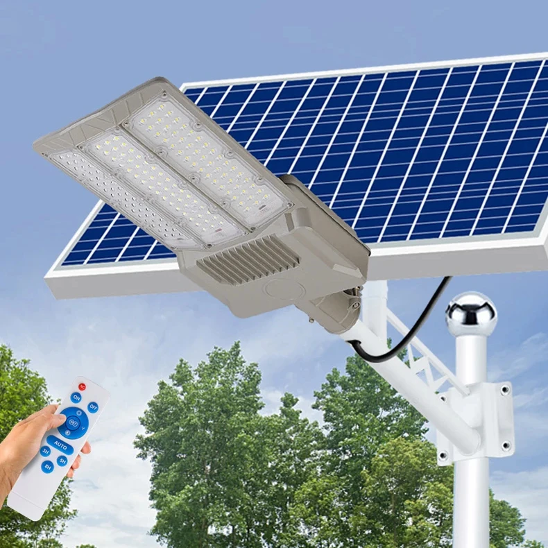 IP66 150 Вт-200 Вт светодиодный уличный фонарь на солнечной батарее высокий полюс для уличного освещения с разделением дорожного сада теплого белого цвета 12 В постоянного тока источник питания