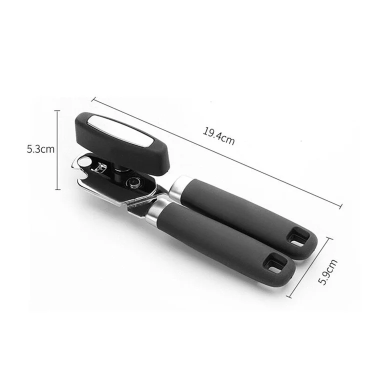 Easy Grip Effort Saving Knob Heavy Duty Black Stainless Steel Handheld Can Tin Opener Smooth Edge with Sharp Blade