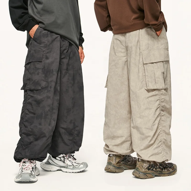 INFLATION Nylon Cargo Pants Men Baggy Parachute Pants Unisex Streetwear Wrinkle Men Pants trousers