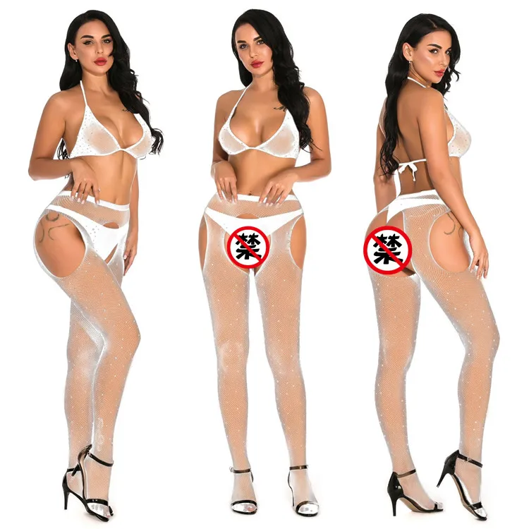 women rhinestone fishnet sexy underwear see through bikini bra set lingerie