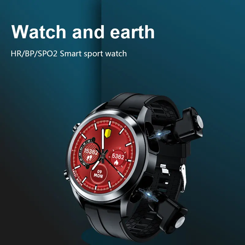 T10 smartwatch houses its ear buds smart bracelet bt headset wrist band watch with tws earbuds bt 5.0