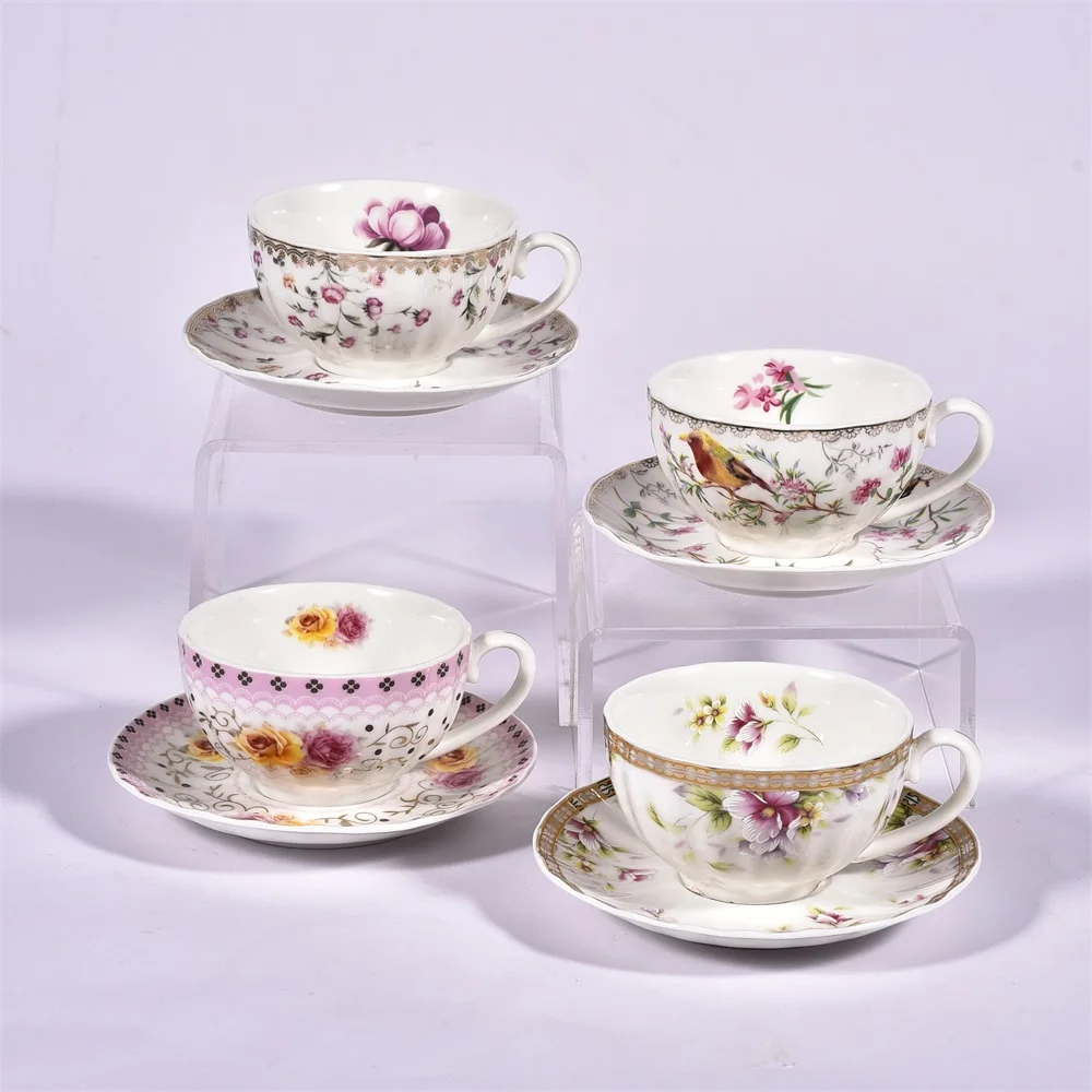 Fine bone china coffee cup 90ml customized small coffee cup and saucer set with decal for home hotel restaurant bar use