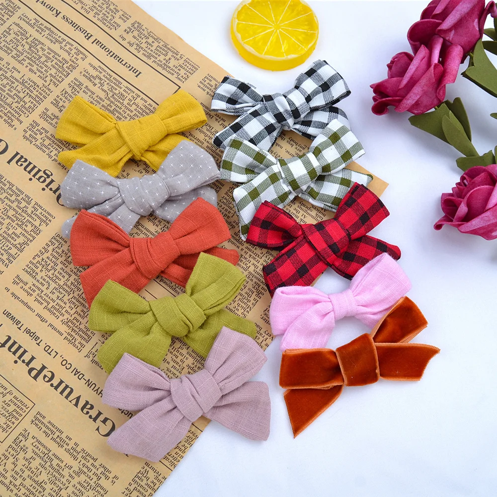 Japanese Style 3.2inches  Girls Solid Color and Plaid Hair Bows with Clips  Bow Ties