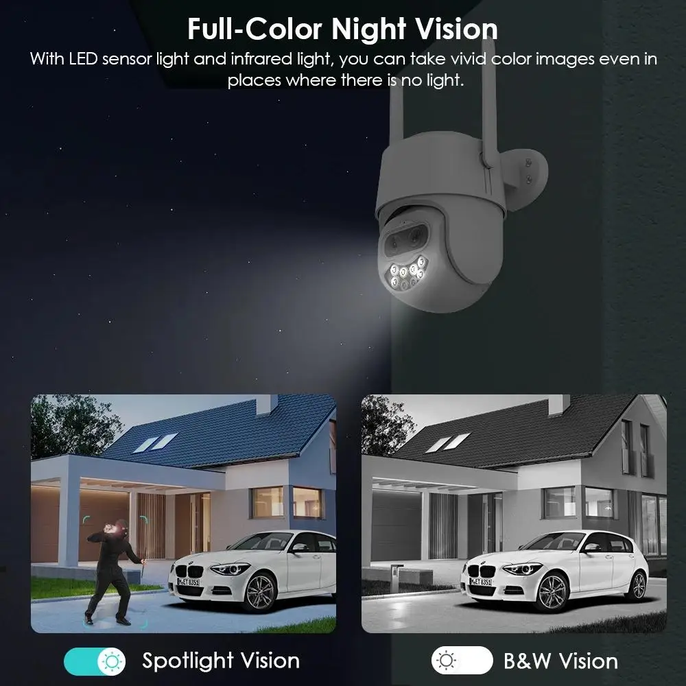 8MP 4K PTZ IP Camera 8x Zoom Dual-Lens Human Detect CCTV 4MP Outdoor Waterproof External Wifi Surveillance Camera ICSEE