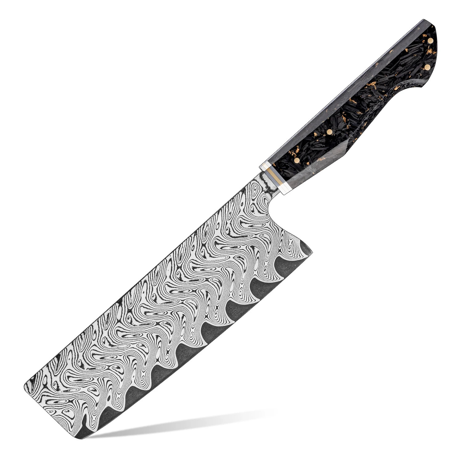 Damascus Steel 7 inches Nakiri Knife Sharp Japanese 67 Layers Steel Kitchen Nakiri Knife Carbon Fiber and Gold-foil Resin Handle