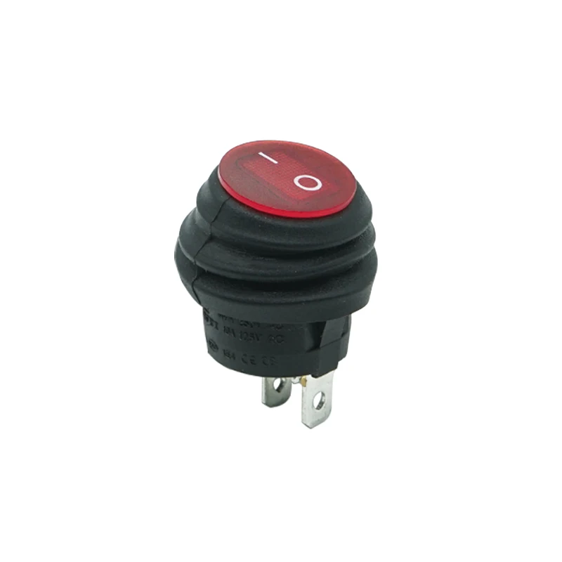 Waterproof Round on off  SPST Red Illuminated Rocker Switch