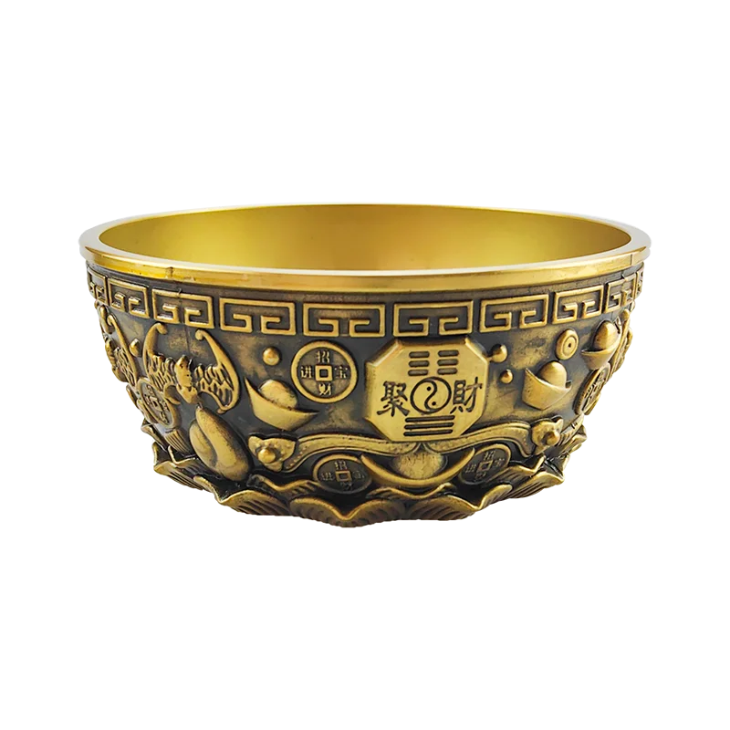 Customize design home fortune ornament metal product Chinese traditional copper gold rich brass bowl fengshui ornaments product