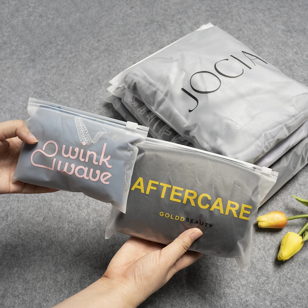 Wholesale Reusable Custom Logo Printed Zipper Plastic Frosted Zip Lock Ziplock Bags For Clothes Clothing Packaging Bag