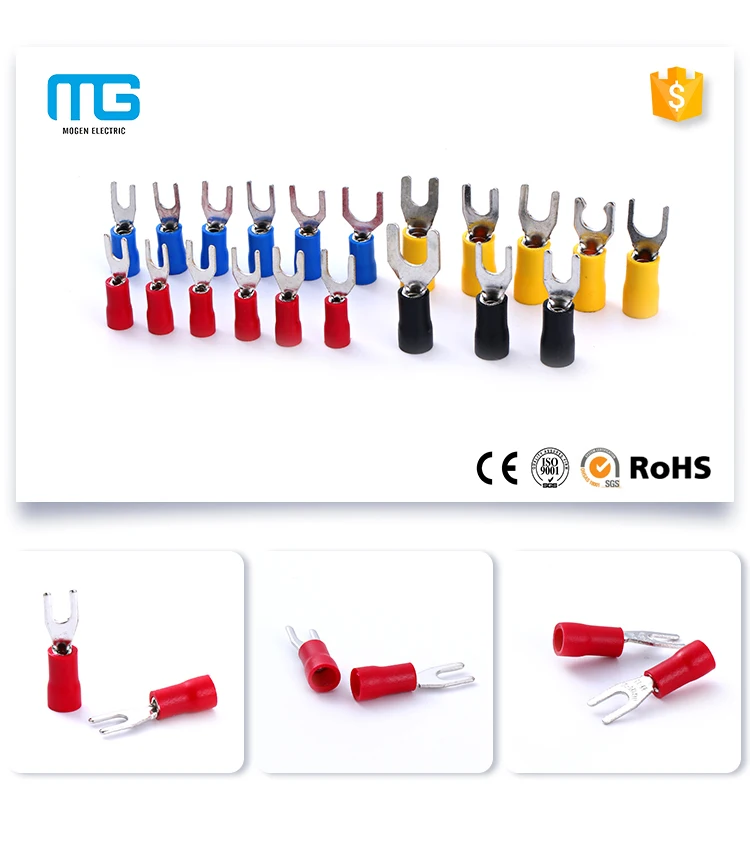 Insulated fork spade wire connectors U type electrical copper brass crimp terminal lug