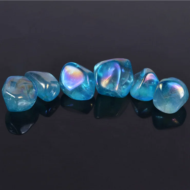 Wholesale Rainbow Titanium Blue Aqua Angel Aura Quartz Tumbled Crystal Gravel Stones