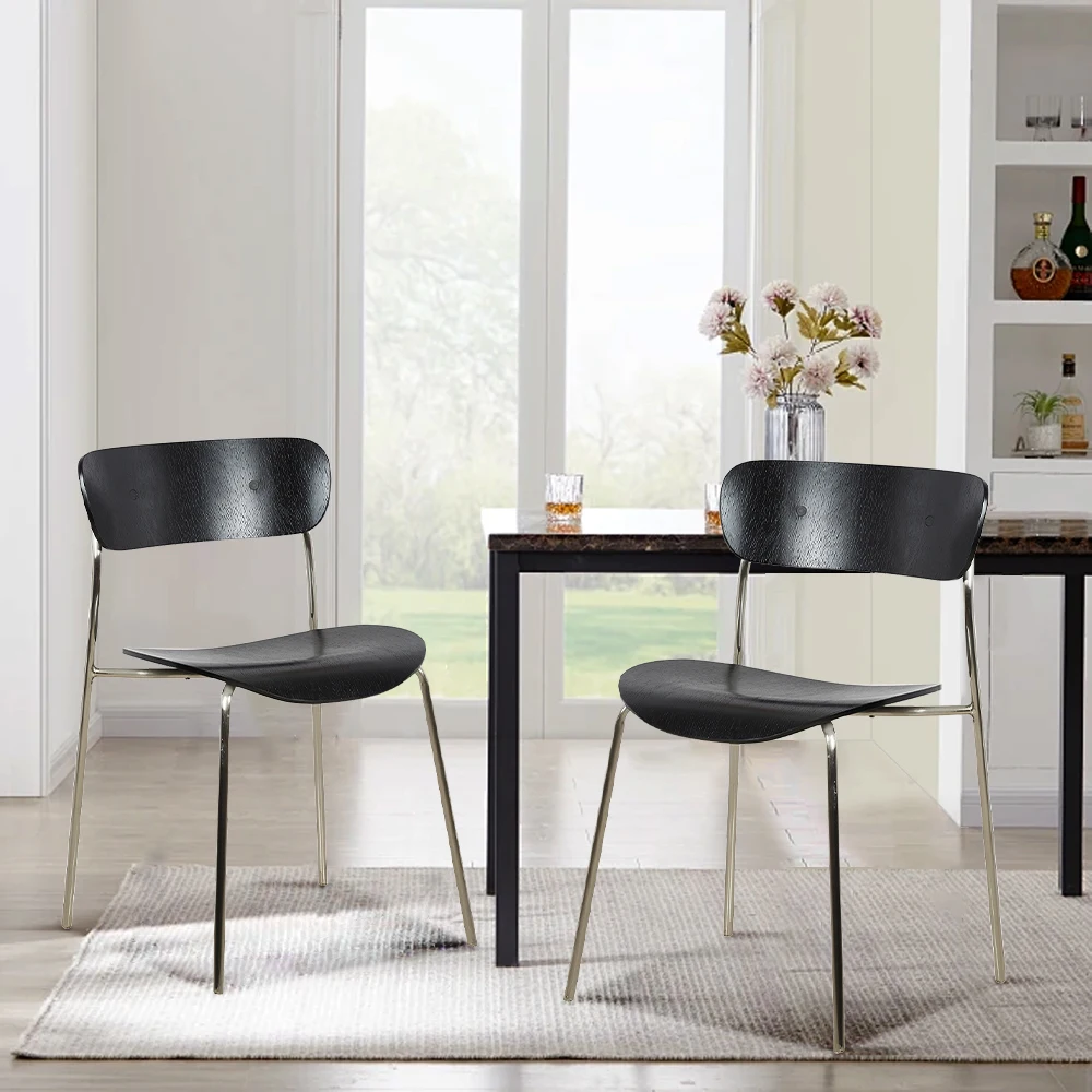 Hot-Sale Nordic Design Dining Chair Bentwood Seat Metal Frame Dining Chair