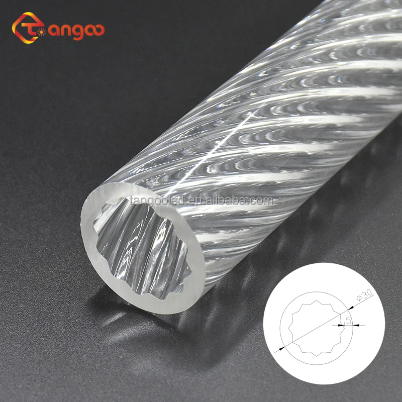 Transparent flexible acrylic diffuser tube plastic hot bending threaded round cover pmma inner twisted/spiral /screwed pipe