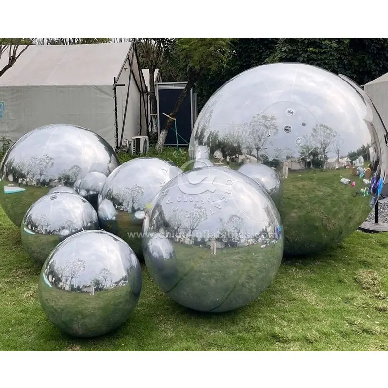 Customized Inflatable Siny PVC mirror ball Metallic Sphere Silver for Outdoor Decoration