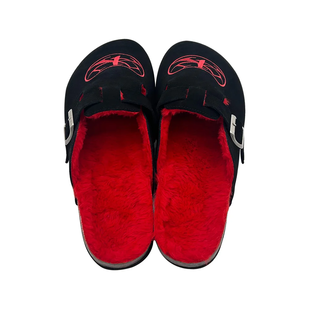 Custom Half-pack Clogs for Men Suede Mules with Arch Support Fur Lined Clogs with Adjustable Buckle Slip-On Clogs Cork Slippers
