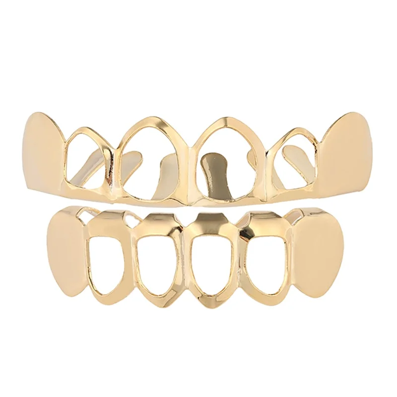 High Quality Top & Bottom Hip Hop Smooth Gold Grillz Body Jewelry Vampire Hollow Grill Teeth For Men Rapper Jewelry