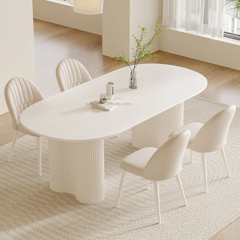 AOMISI CASA Modern Marble Dining Table Luxury Roman Column Design Solid Wood Leg Pure White Rock Plate Leisure Dinning Table