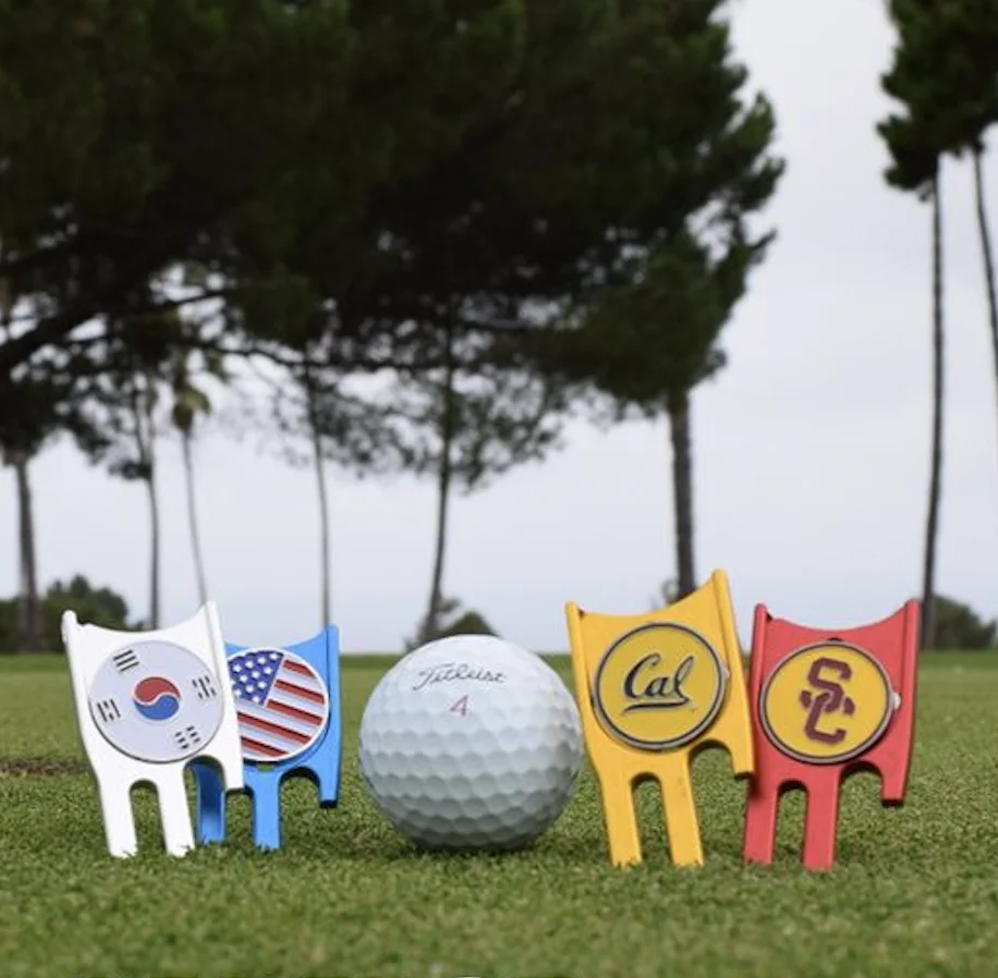 Custom logo magnetic golf ball marker and 6-in-1 multipurpose golf divot tool all metal golf pitchfork