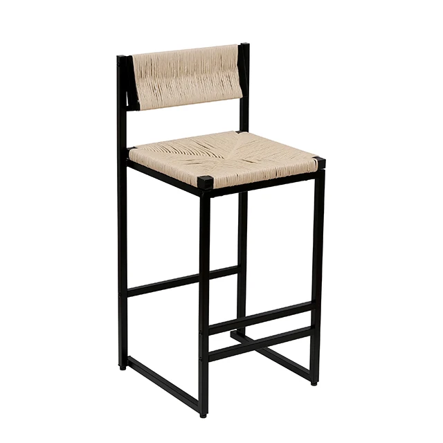 Dining Chair Black Metal Bar Stools Cushion Seat and Backrest, Stool Bar Pub cafe Kitchen Bar Counter Stool with Footrest