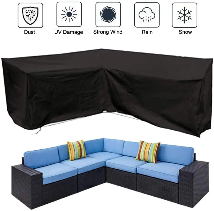 Patio Garden Furniture Set Cover Outdoor Sectional L Shaped Sofa Black Round Spare