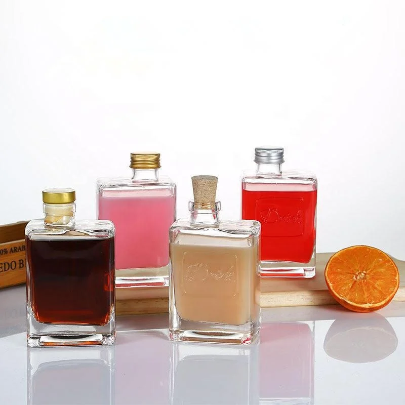 200ml 280ml Square Glass Coffee Drinking Fruit Water Glass Bottle Packing Drink with Lid