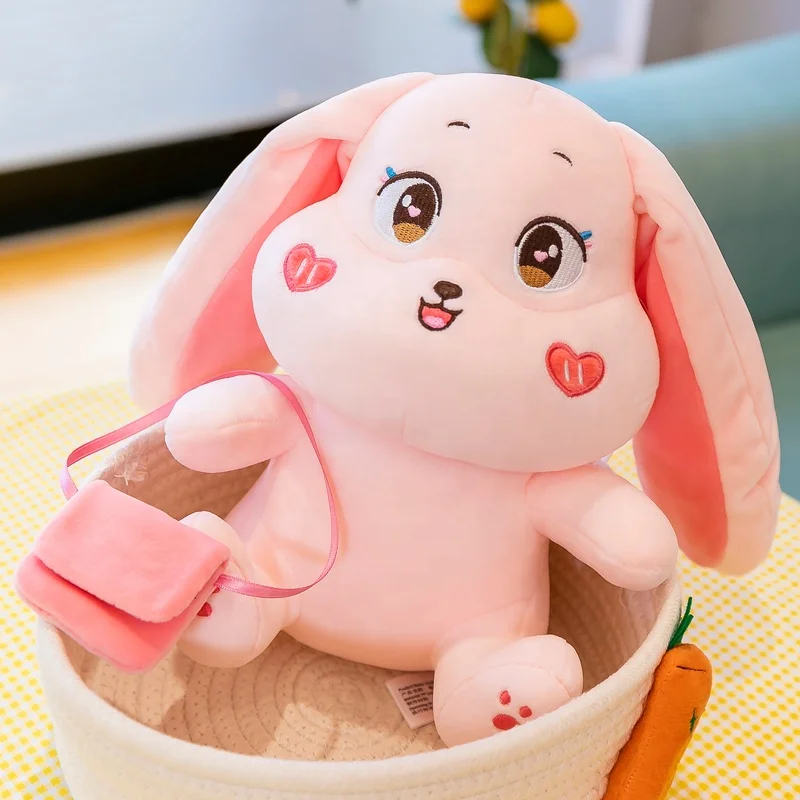 Factory wholesale stuffed plush toy long ear rabbit wearing purse Easter  bunny toys for girls Low Moq