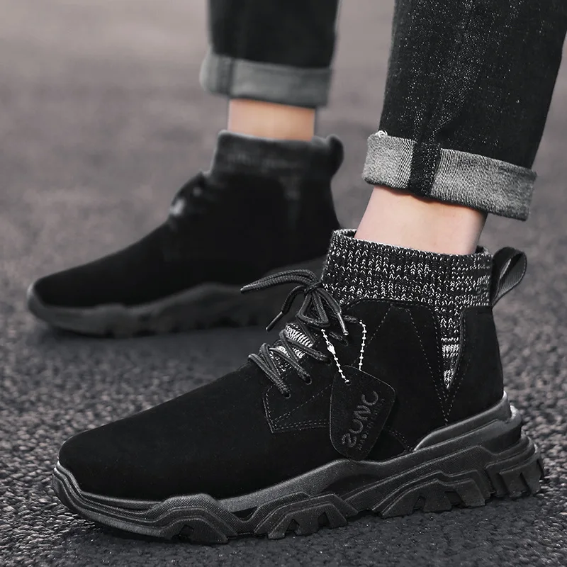 Мужские Фланелевые ботинки, черные ботинки с высоким берцем, рабочая обувь, Осень-зима 2022