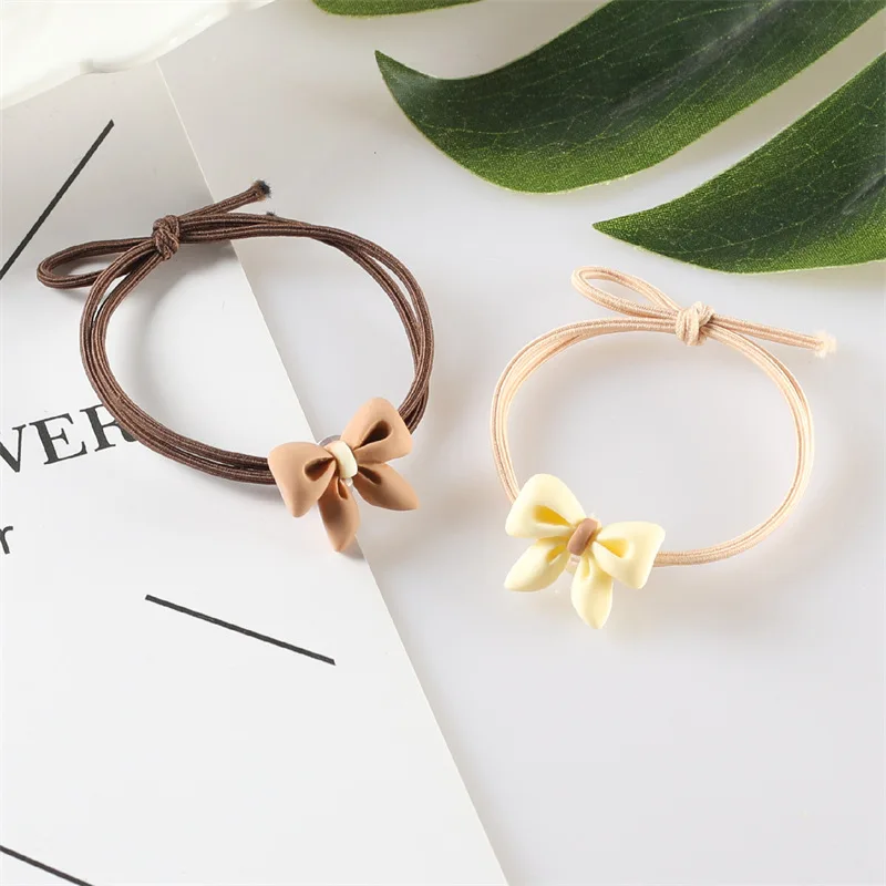 Milk tea colored bow hair loop, internet celebrity Instagram beige coffee colored hair rope wholesale Oversized Satin