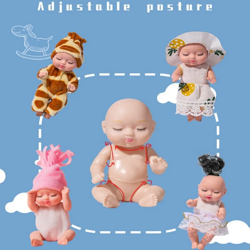 8PCS tiny dolls silicone princess mini dolls with handmade clothes cute mini sleeping dolls